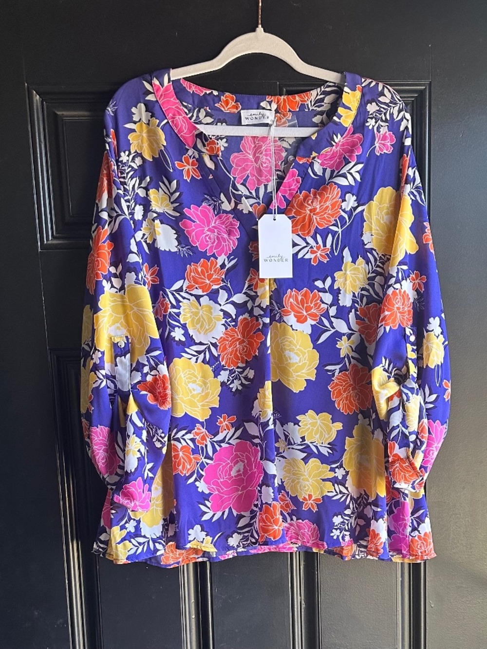 Floral V-Neck 3/4 Sleeve Top - Size 1X